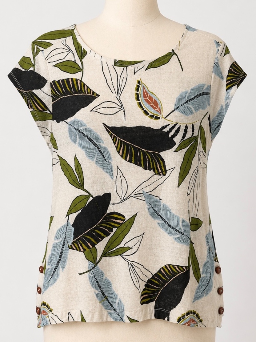 Tahari 100% Linen Tropical Leaf Print Top Size L